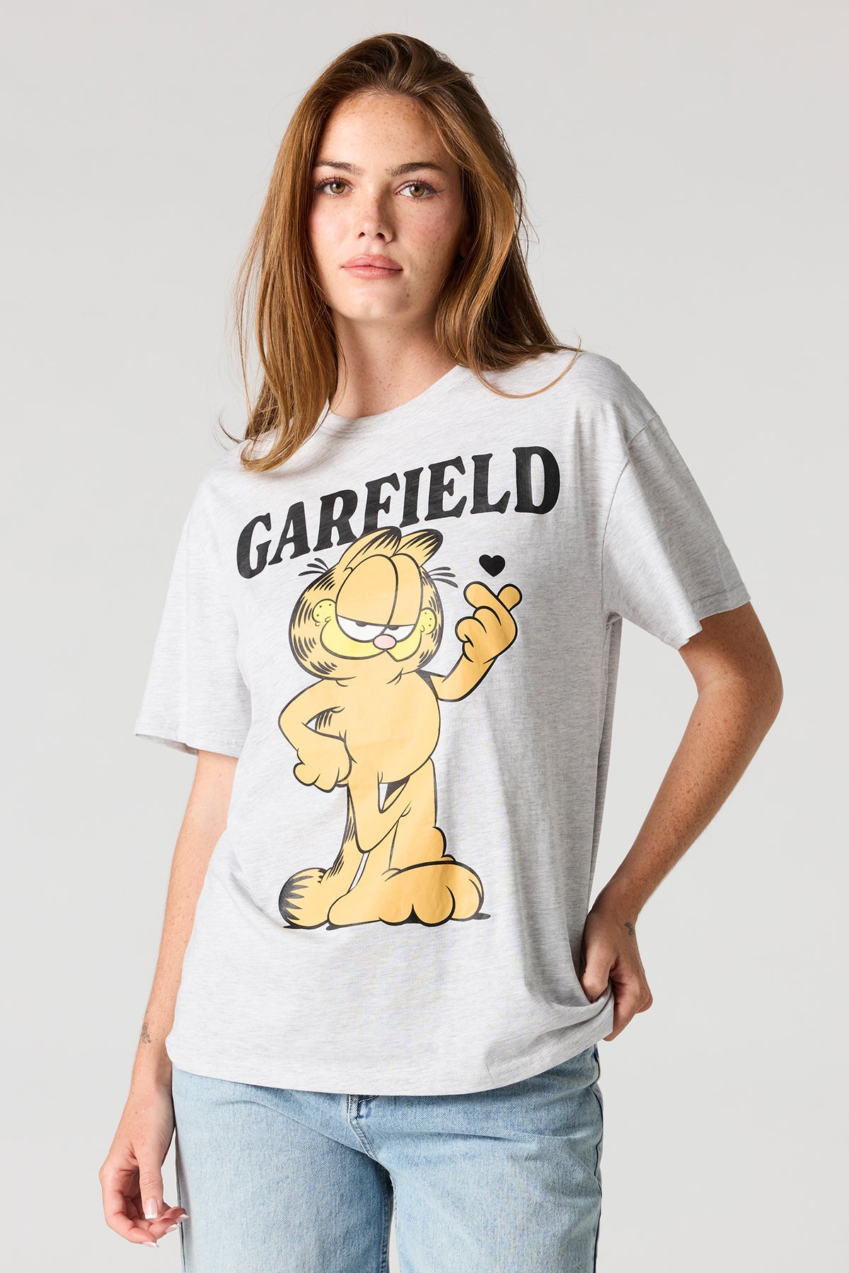 Garfield Graphic Boyfriend T-Shirt - Heather Grey
