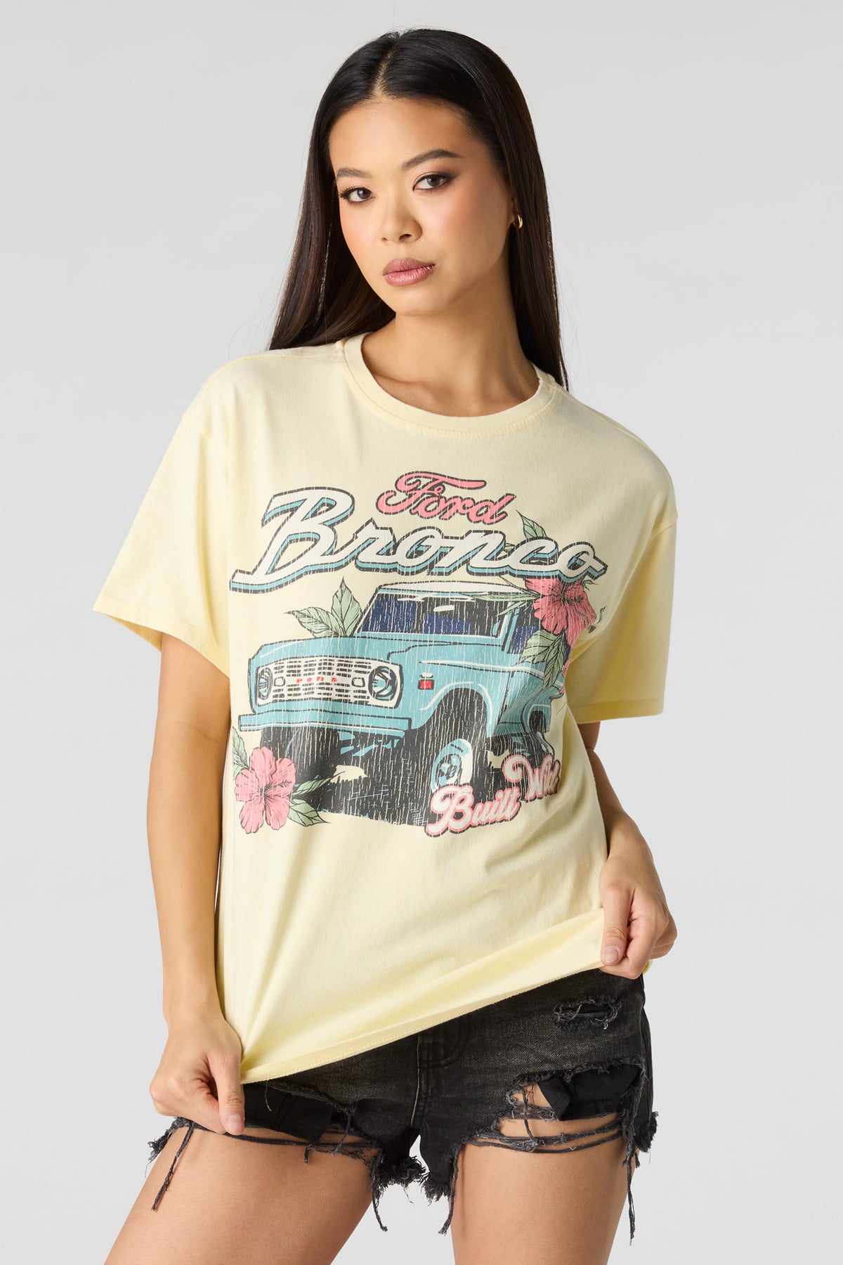 Luxe Heavy Cotton Ford Graphic Oversized T-Shirt - Yellow