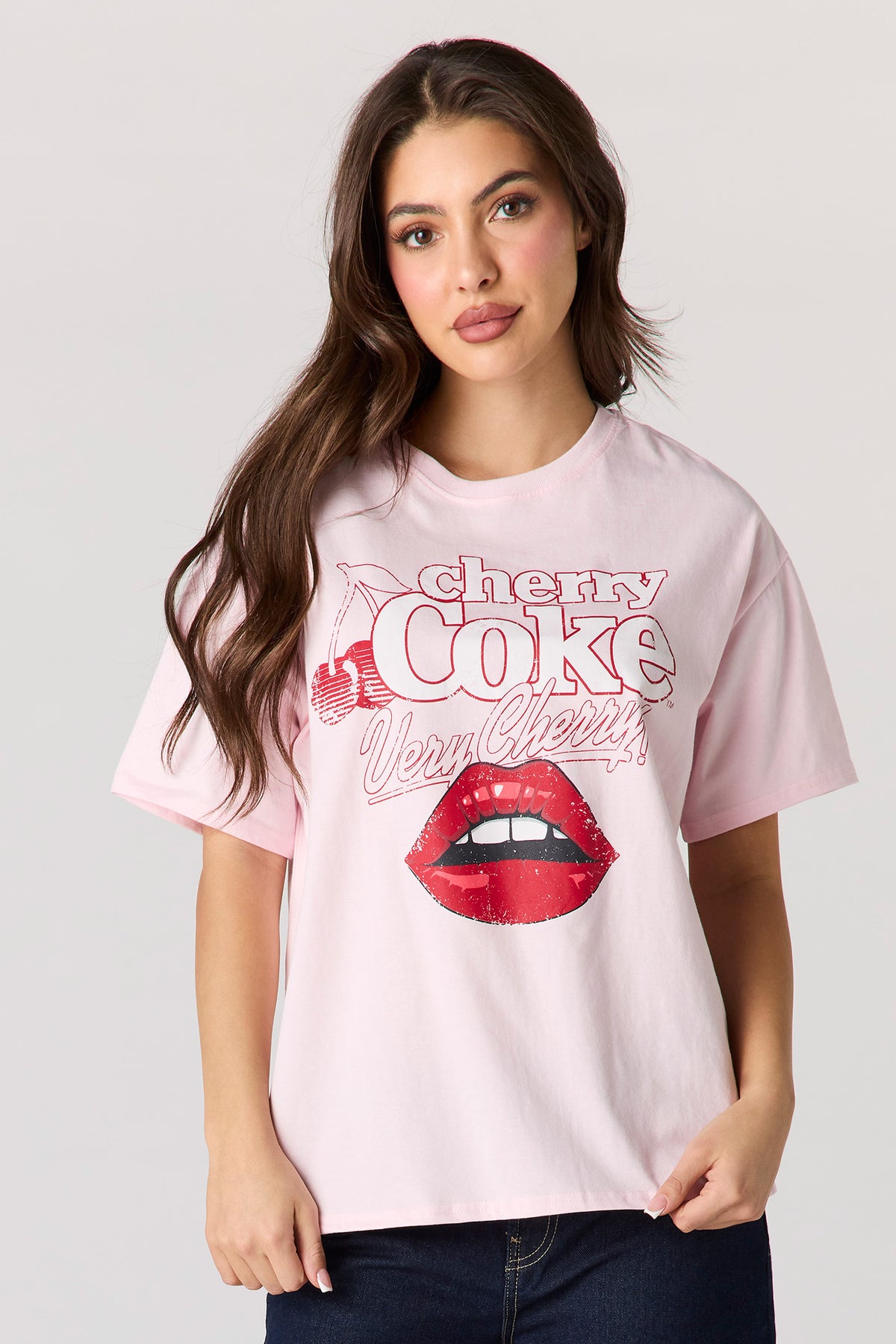 Luxe Heavy Cotton Cherry Coke Graphic T-Shirt - Light Pink