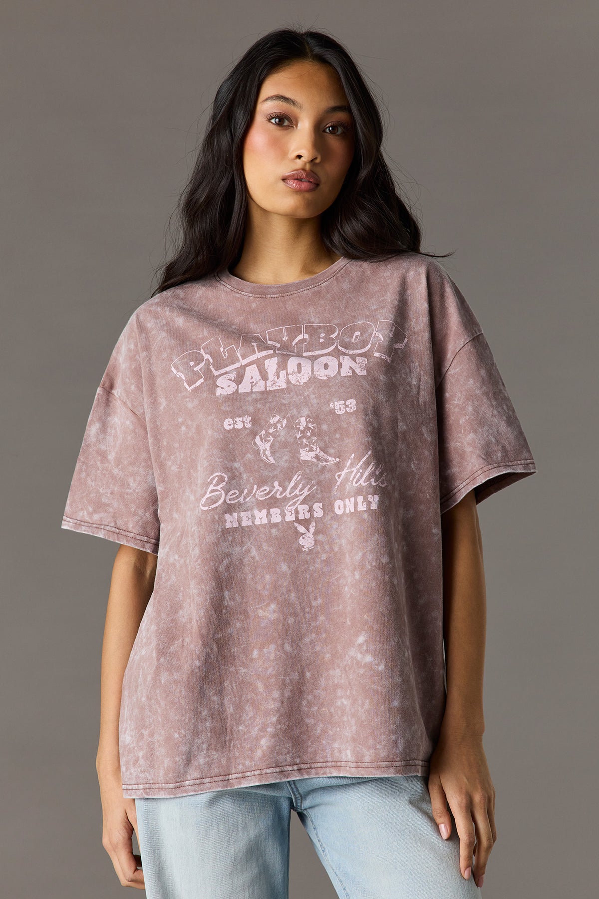 T-shirt surdimensionné en coton lourd de luxe à imprimé délavé Playboy