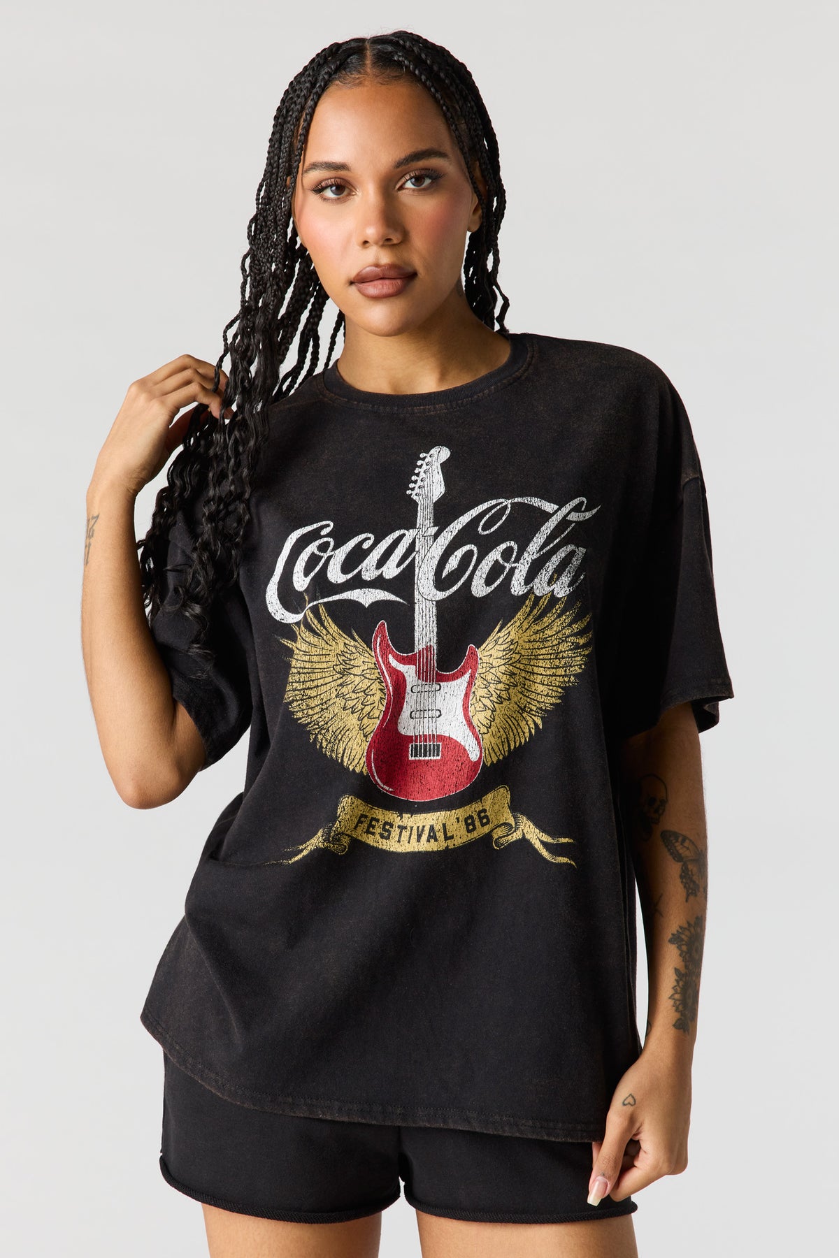 T-shirt surdimensionné délavé à imprimé Coke