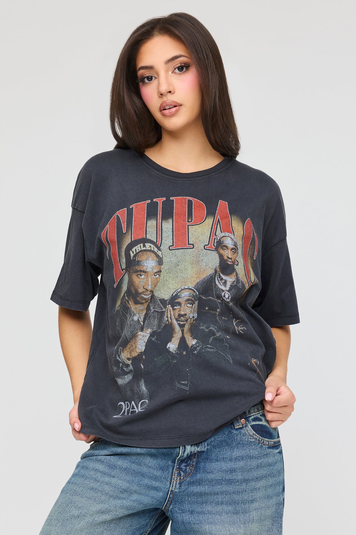 T-shirt de coupe garçonne à imprimé Tupac