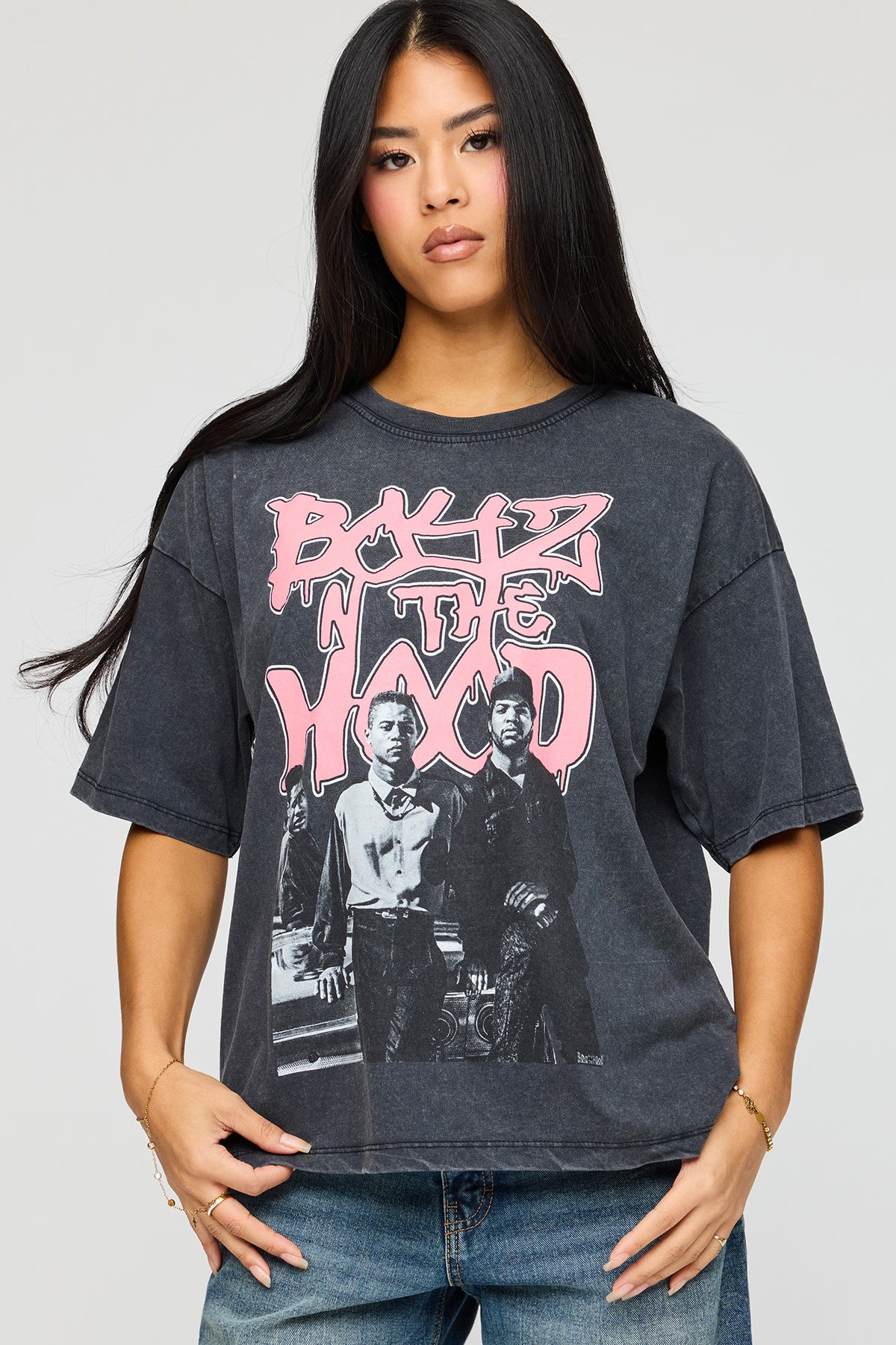 Boys N The Hood Graphic Boyfriend T-Shirt - Black