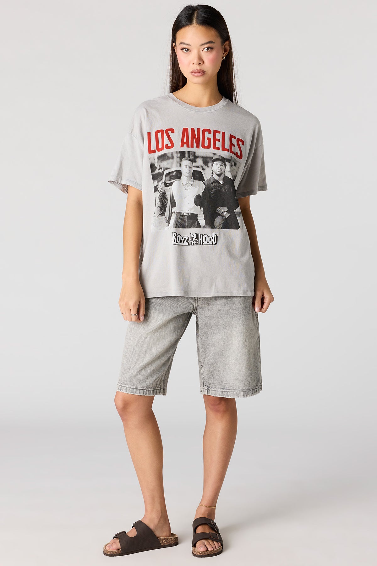Vue alternative 3. T-shirt de coupe garçonne délavé à imprimé Boyz n the Hood