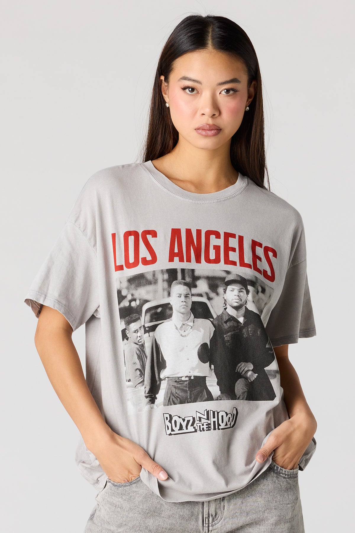 T-shirt de coupe garçonne délavé à imprimé Boyz n the Hood