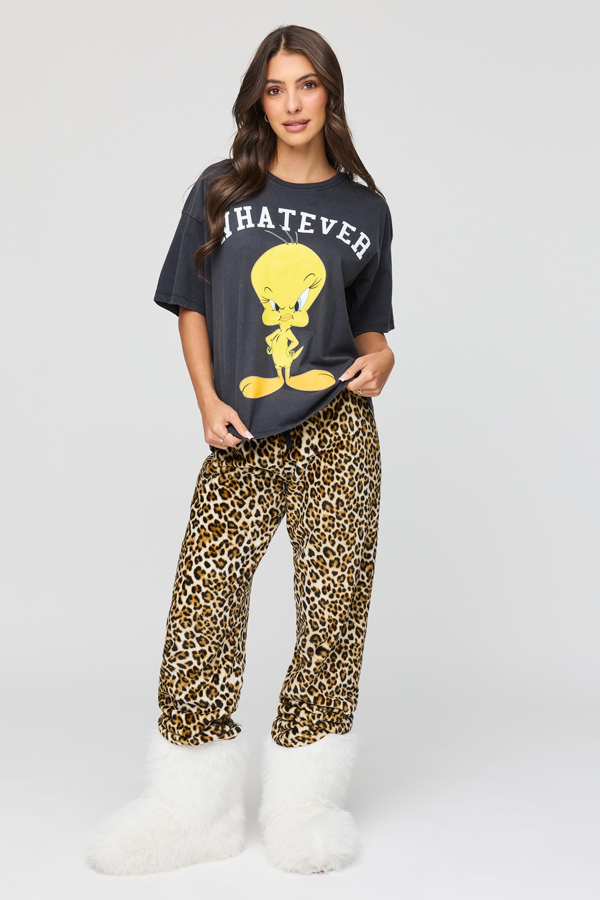 Alt View 3. Tweety Bird Graphic Boyfriend T-Shirt - Solid Black