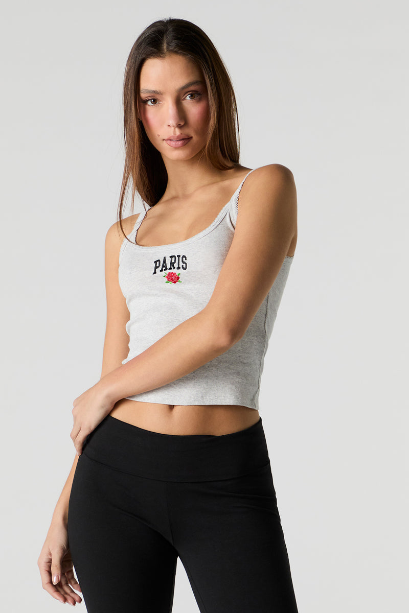 Embroidered Ribbed Scoop Neck Tank
