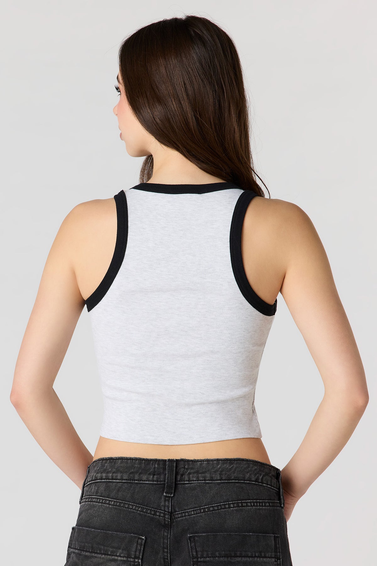 Alt View 2. High Neck Graphic Tank - Heather Grey