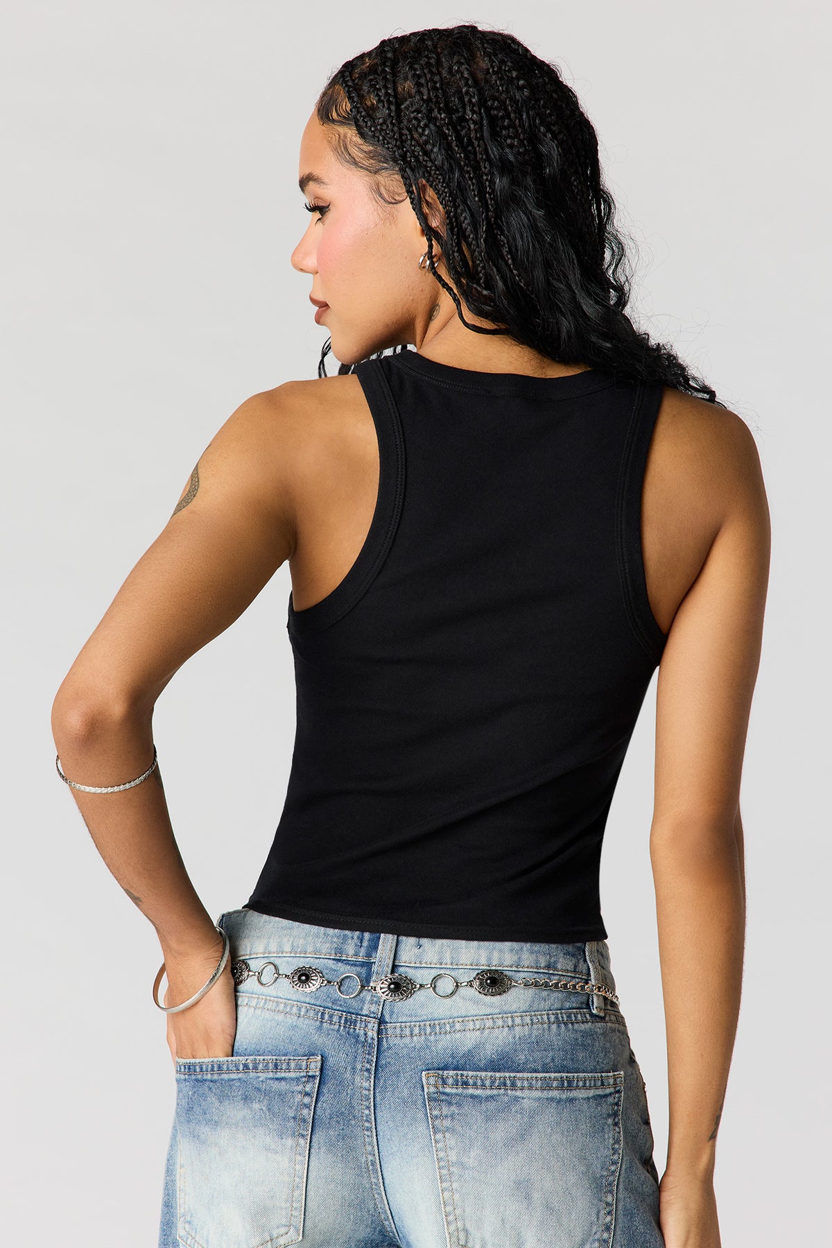 Alt View 2. Rhinestone Ribbed Tank - Black