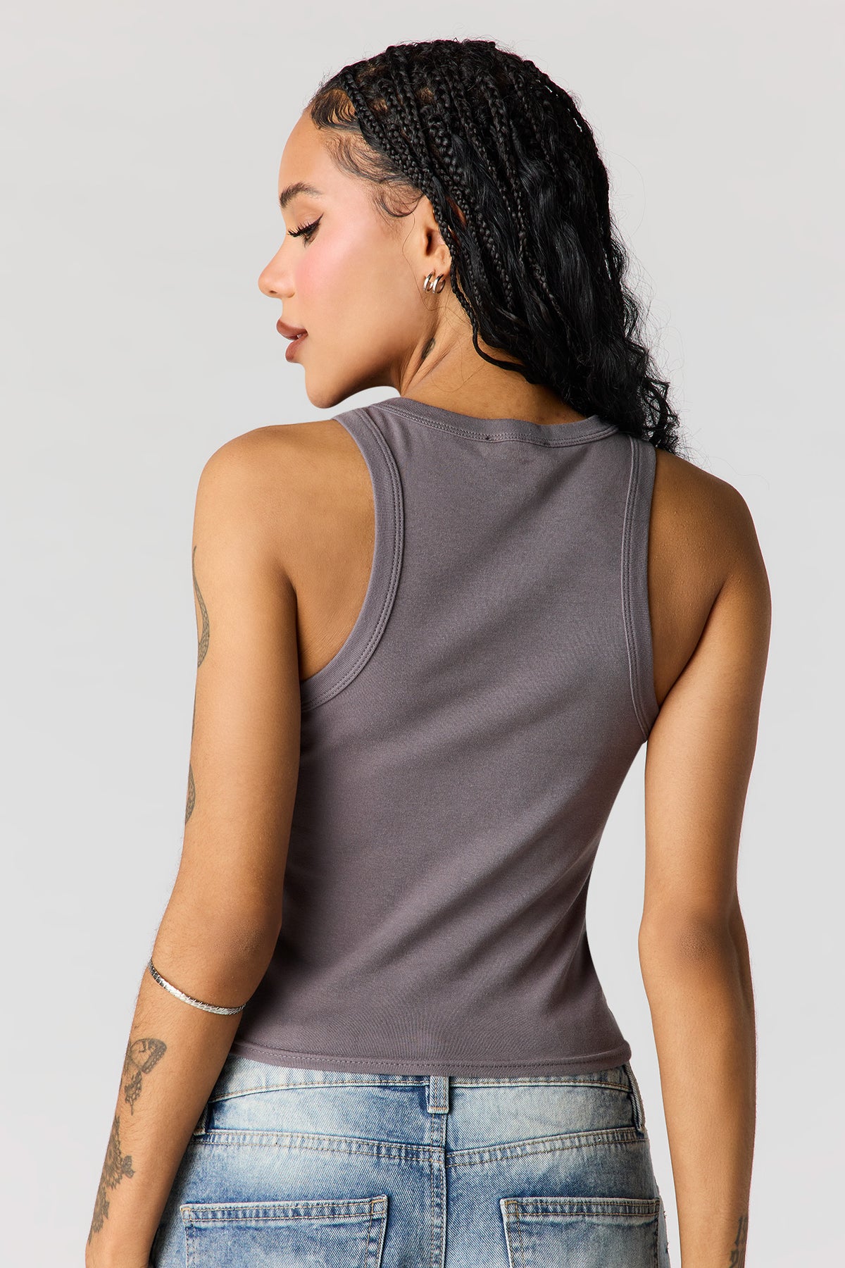 Alt View 2. Rhinestone Ribbed Tank - Dark Grey