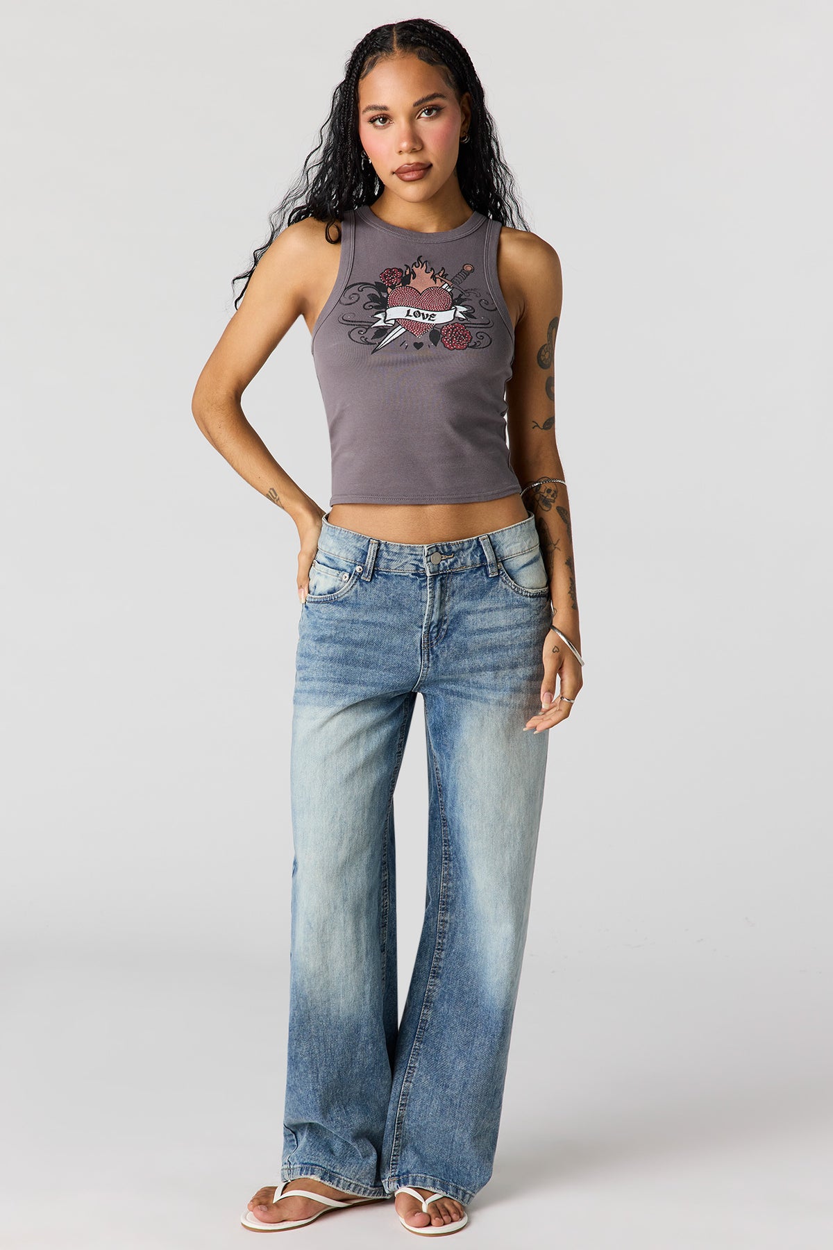 Alt View 3. Rhinestone Ribbed Tank - Dark Grey