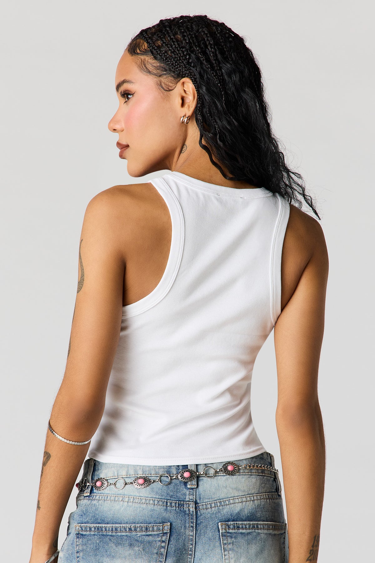 Alt View 2. Rhinestone Ribbed Tank - White