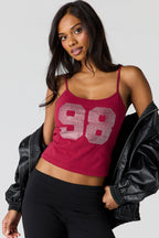 Rhinestone Graphic Scoop Neck Cami