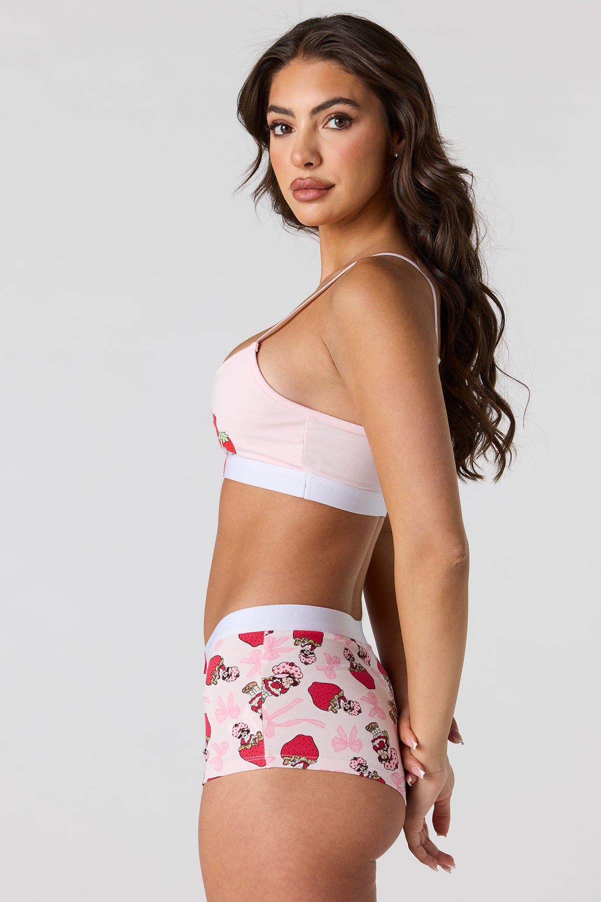 Alt View 2. Strawberry Shortcake Bralette & Boy Short Set - Light Pink