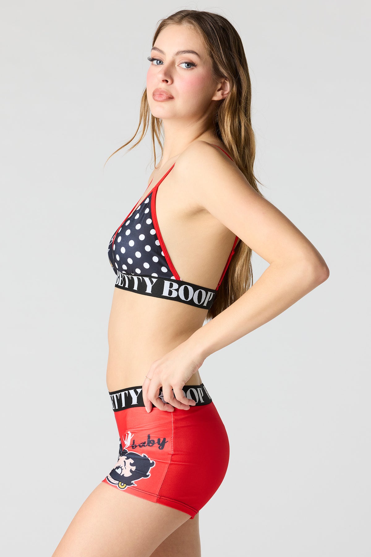 Alt View 2. Betty Boop Triangle Bra & Boy Short Set - Black