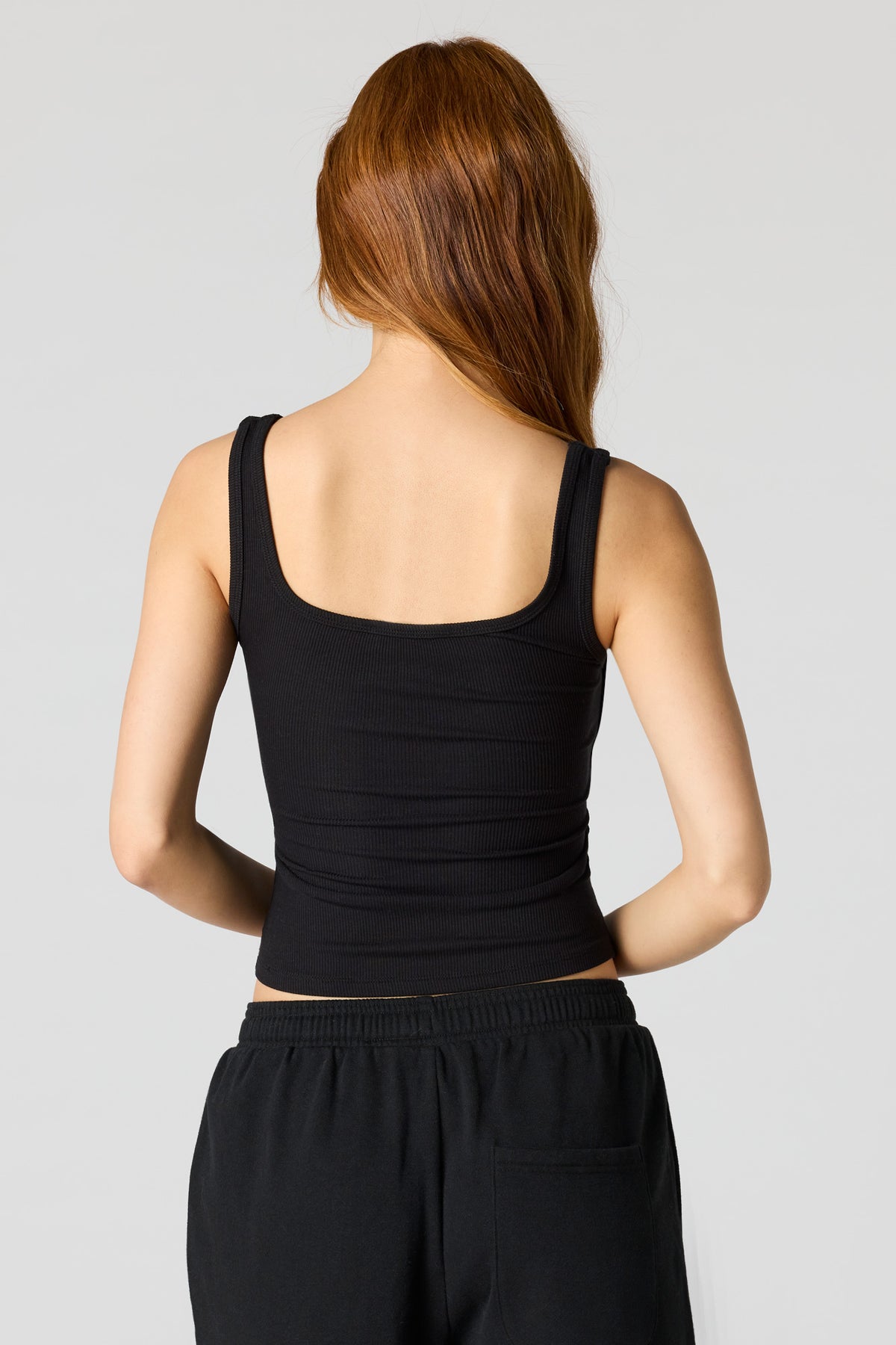 Alt View 9. Braless Ribbed Square Neck Tank - Light Grey