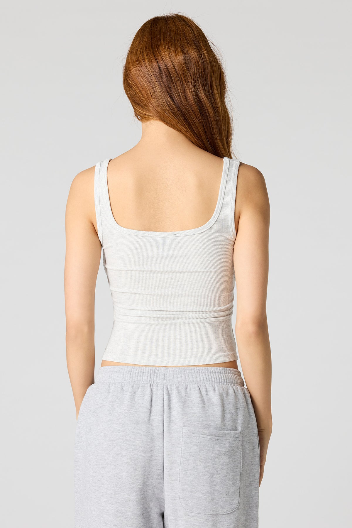 Alt View 2. Braless Ribbed Square Neck Tank - Heather Grey