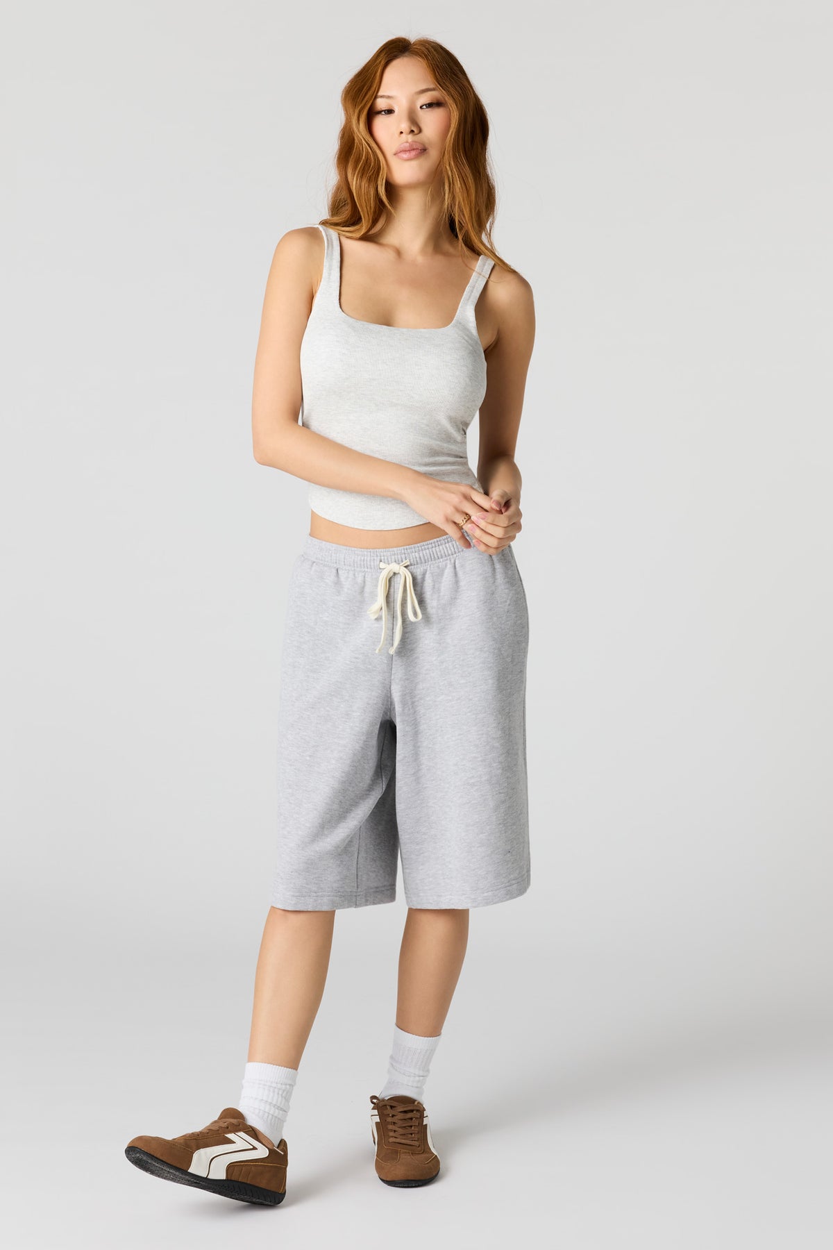 Alt View 3. Braless Ribbed Square Neck Tank - Heather Grey