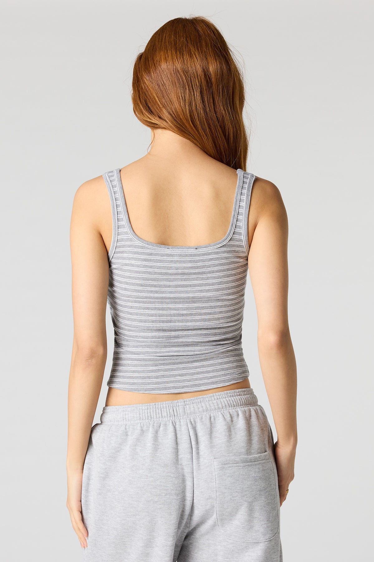 Alt View 2. Braless Ribbed Square Neck Tank - Light Grey