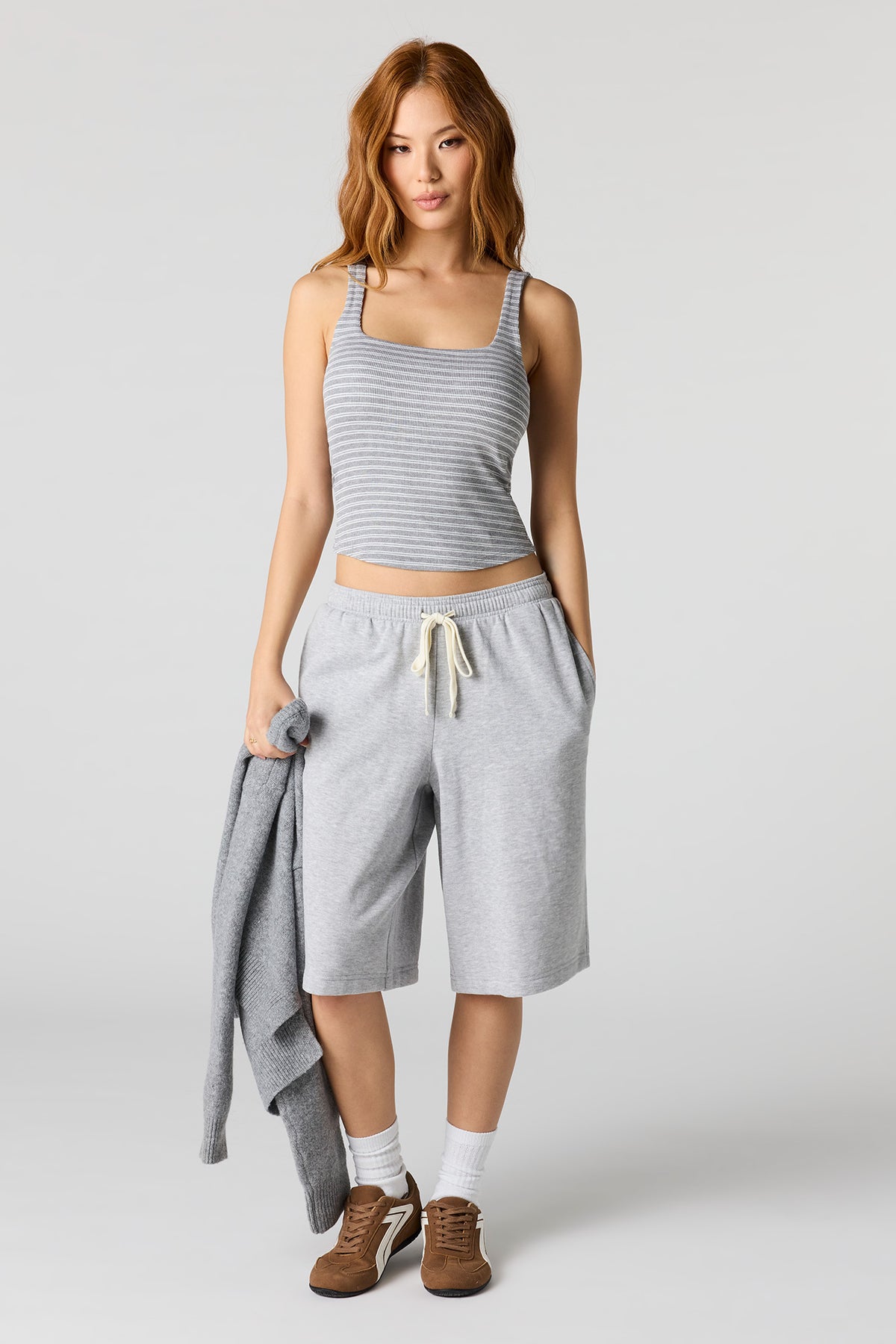 Alt View 3. Braless Ribbed Square Neck Tank - Light Grey