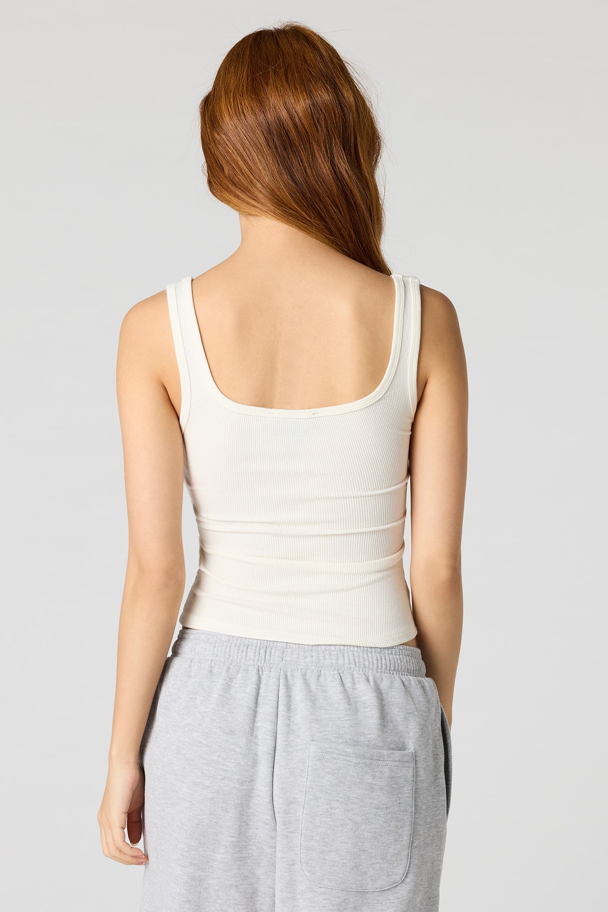 Alt View 18. Braless Ribbed Square Neck Tank - Light Grey