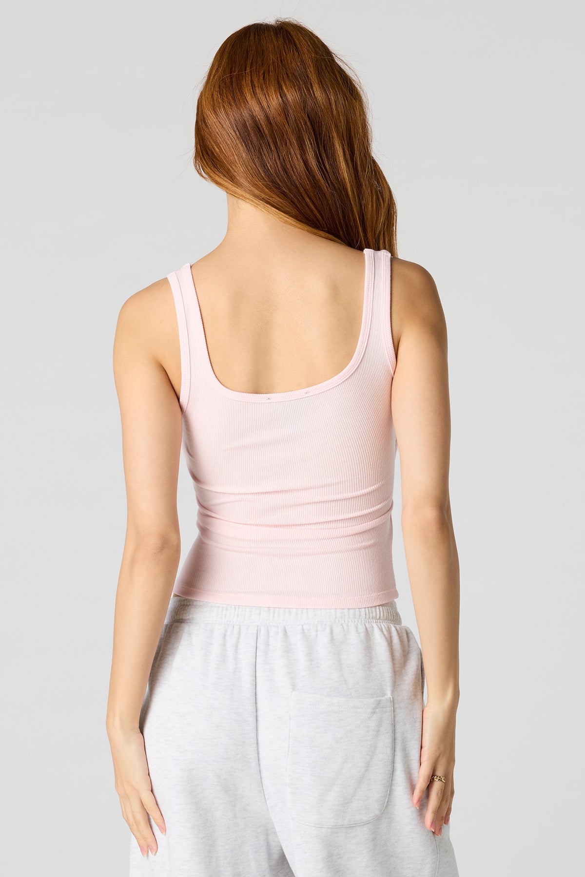 Alt View 21. Braless Ribbed Square Neck Tank - Light Grey