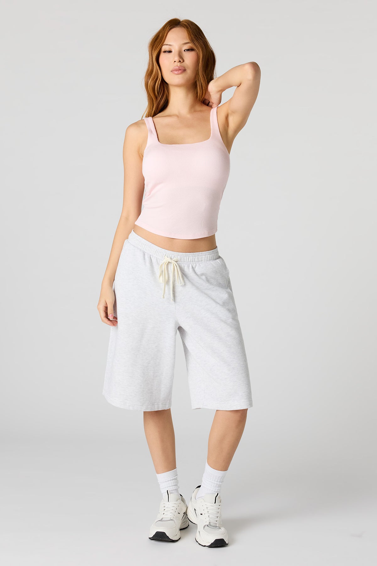 Alt View 22. Braless Ribbed Square Neck Tank - Light Grey