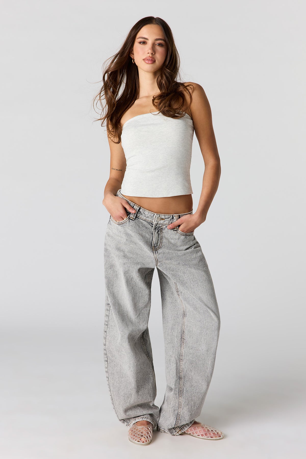 Alt View 3. Soft Contour Tube Top - Heather Grey