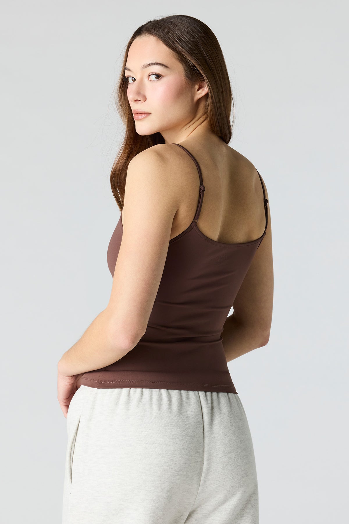 Alt View 2. Luxe Heavy Contour Scoop Neck Cami - Brown
