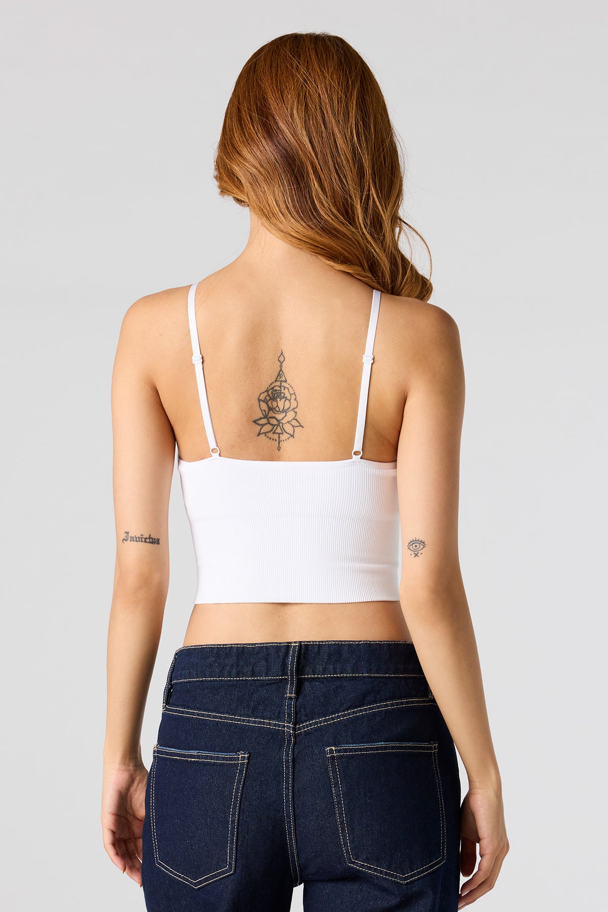 Alt View 2. Seamless Ribbed Crop Cami With Built-In Cups - White