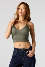 Seamless Ribbed Crop Cami With Built-In Cups