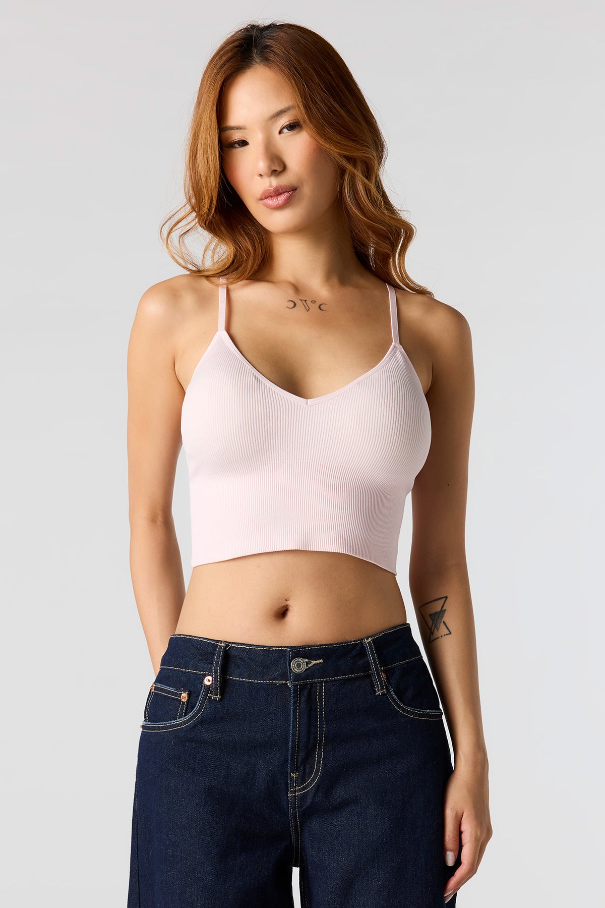 Camisole côtelé courte sans couture avec soutien-gorge intégré