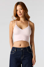 Camisole côtelé courte sans couture avec soutien-gorge intégré