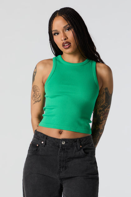 Seamless Ribbed Scoop Neck Cropped Tank