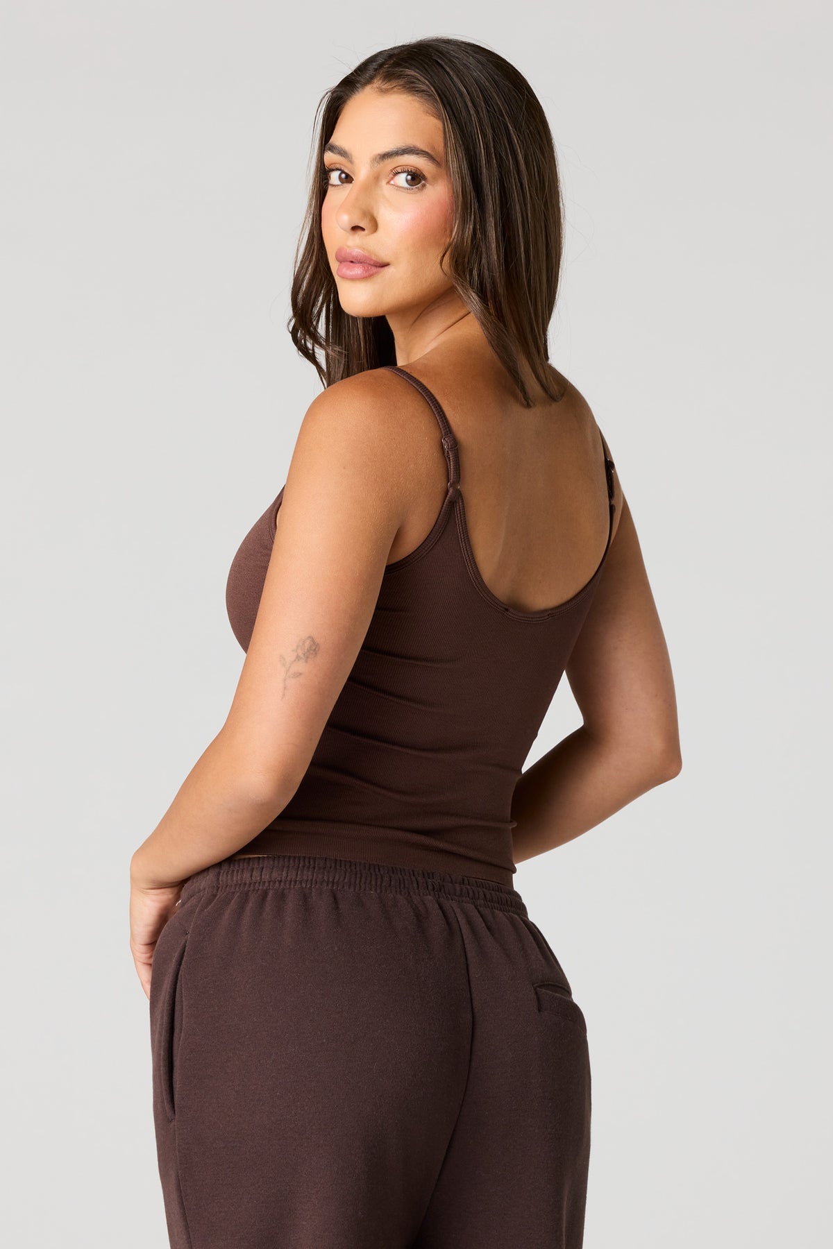 Alt View 2. Seamless Ribbed Braless Tank - Brown