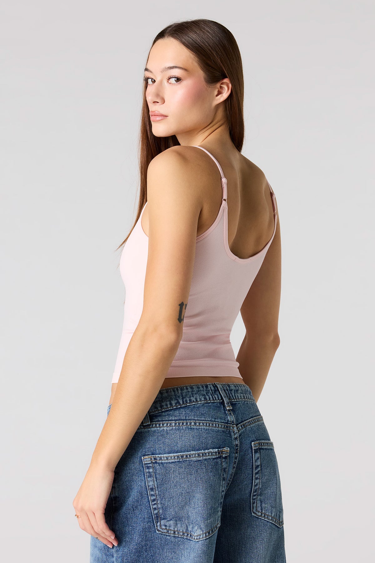 Alt View 2. Braless Seamless Ribbed V-Neck Tank - Light Pink
