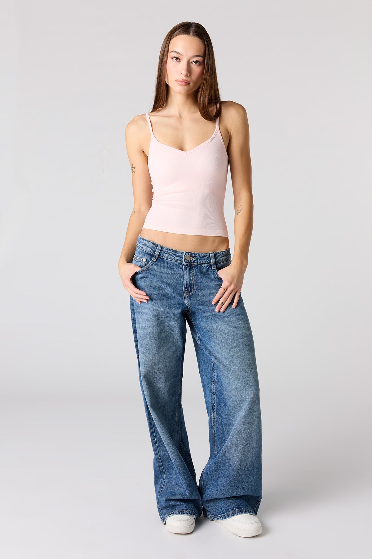 Alt View 3. Braless Seamless Ribbed V-Neck Tank - Light Pink