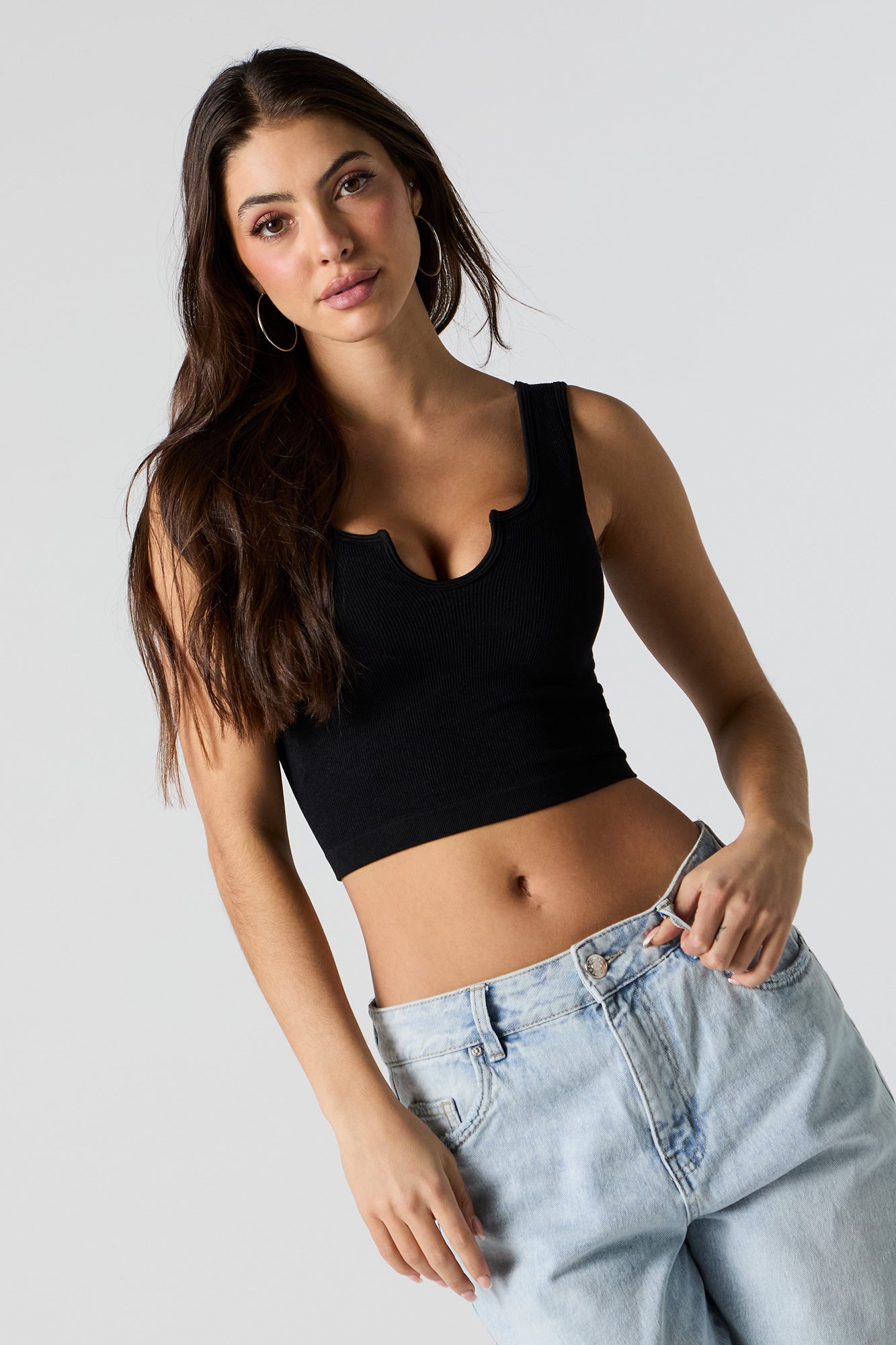 Seamless Ribbed Notched Cropped Tank