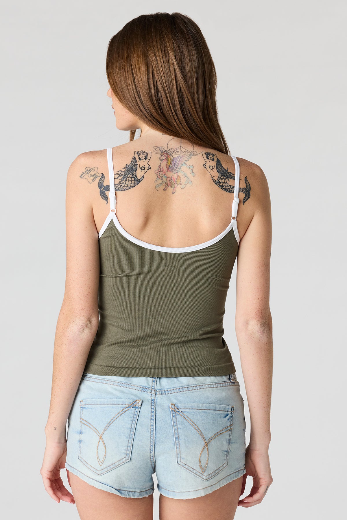 Alt View 2. Braless Seamless Ribbed V-Neck Cami - Dark Green