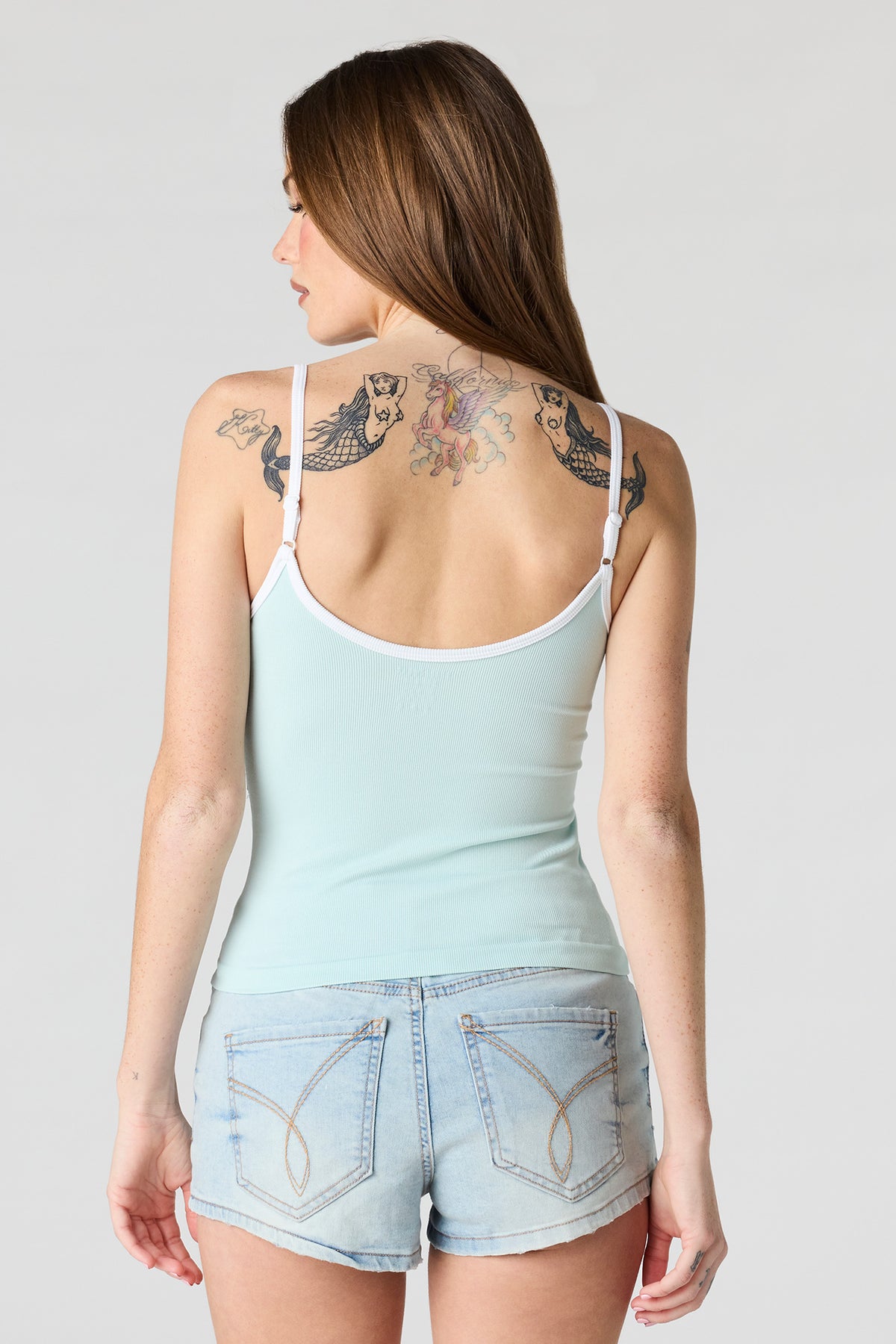 Alt View 2. Braless Seamless Ribbed V-Neck Cami - Light Blue