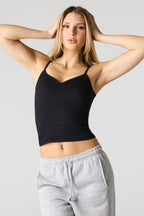 Camisole côtelée sans couture ni soutien-gorge intégré à encolure en V