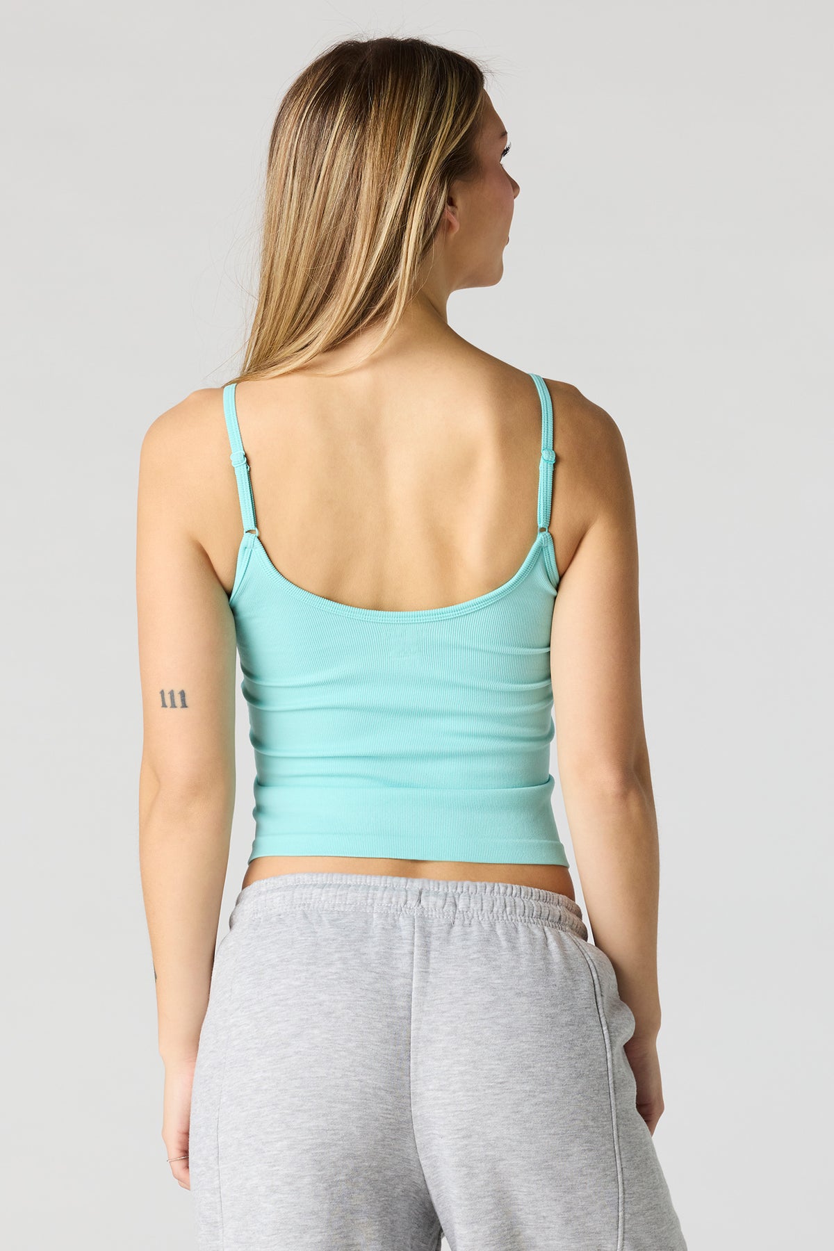 Alt View 2. Braless Seamless Ribbed V-Neck Cami - Light Blue