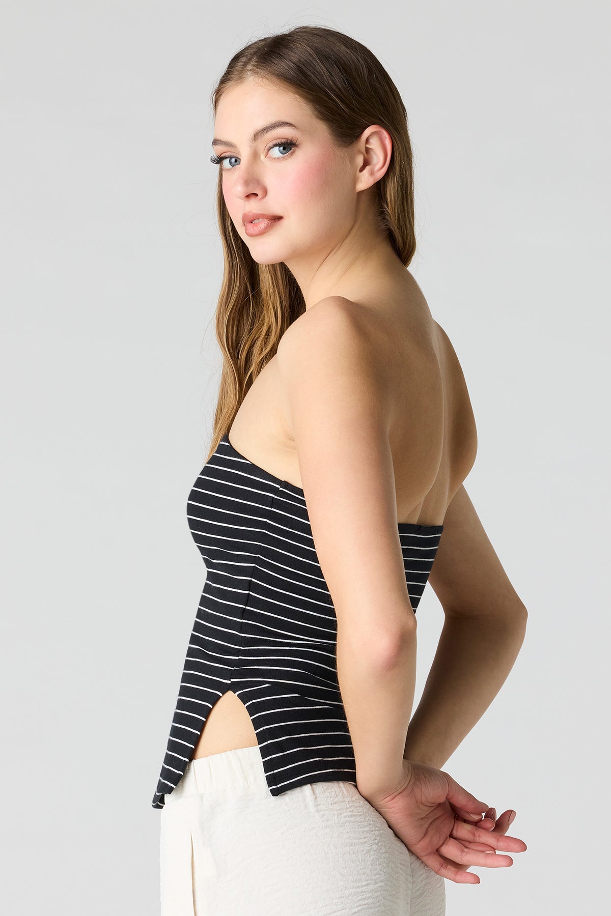 Alt View 2. Soft Contour Classic Tube Top - Black with White