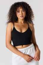 Débardeur côtelé sans couture à encolure en V avec soutien-gorge intégré