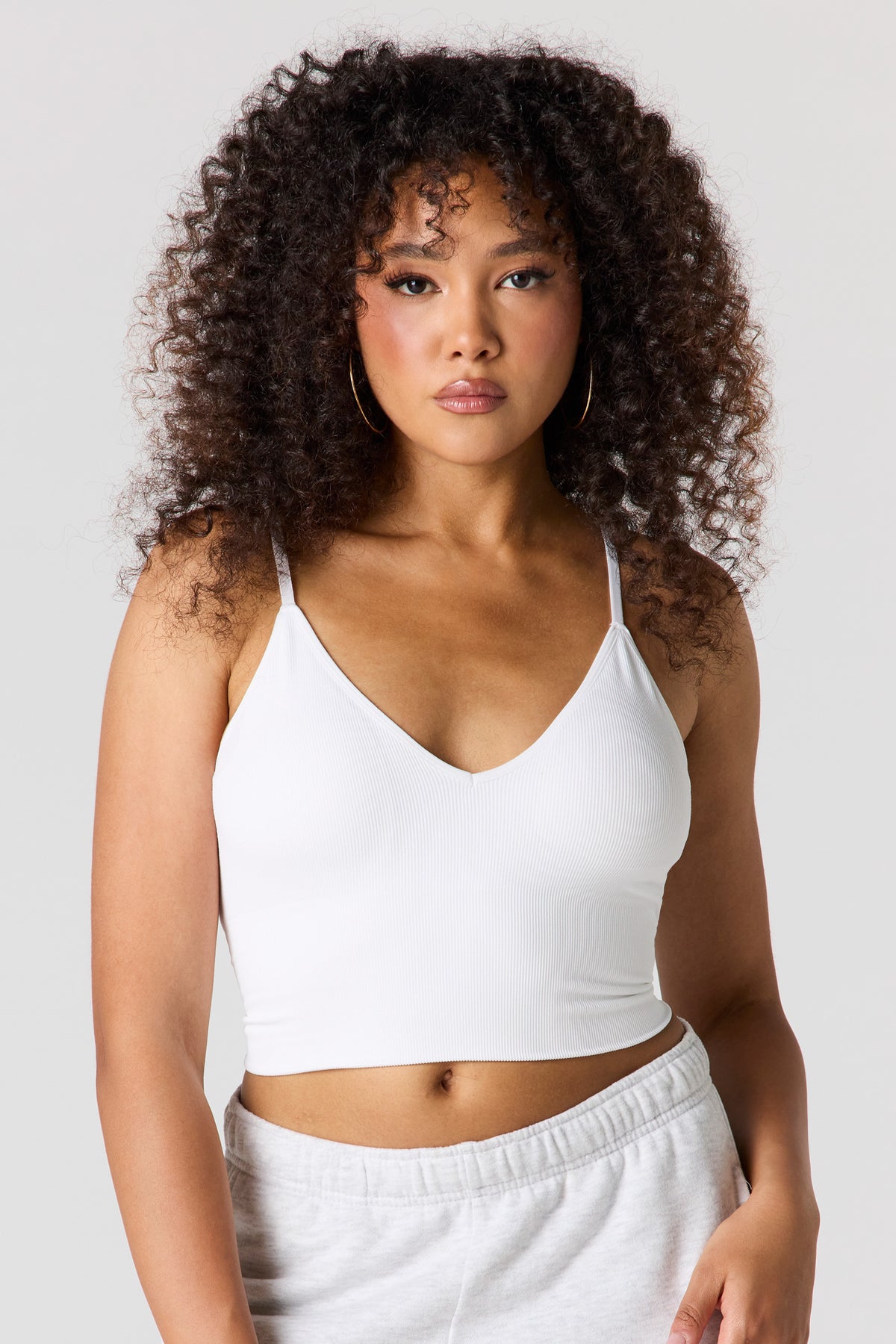 Débardeur côtelé sans couture à encolure en V avec soutien-gorge intégré