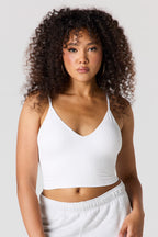 Débardeur côtelé sans couture à encolure en V avec soutien-gorge intégré