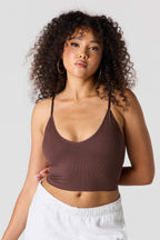 Débardeur côtelé sans couture à encolure en V avec soutien-gorge intégré