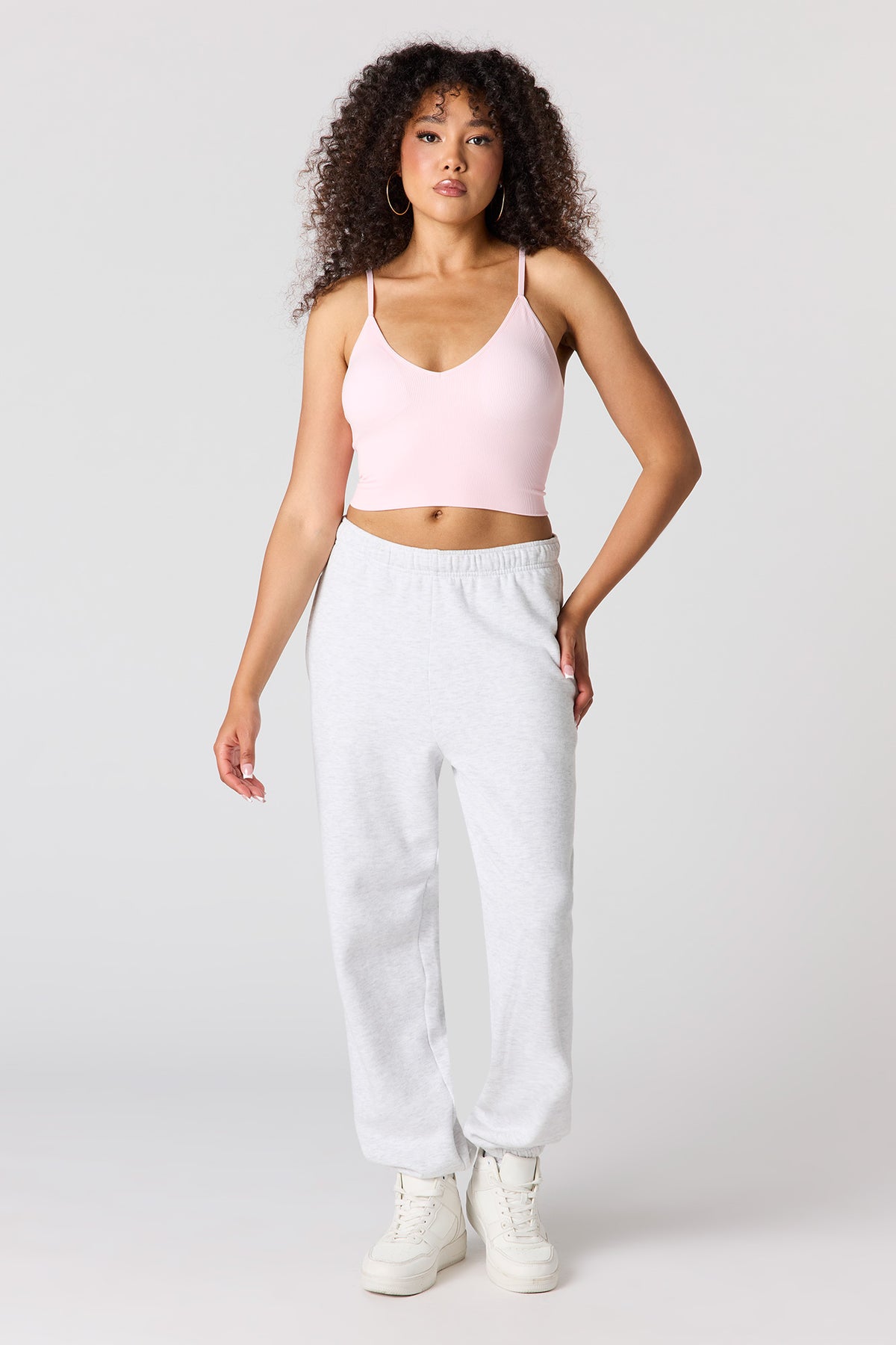 Vue alternative 3. Débardeur côtelé sans couture à encolure en V avec soutien-gorge intégré