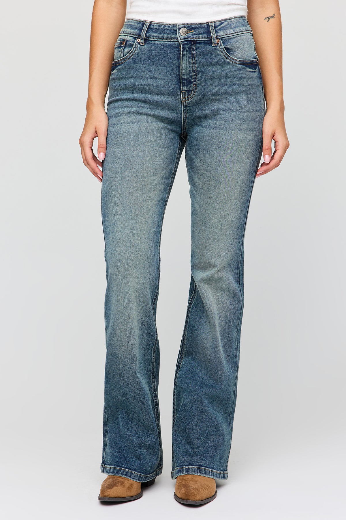 Alt View 2. Stretch High Rise Flare Vintage Dark Jean - Midnight Blue