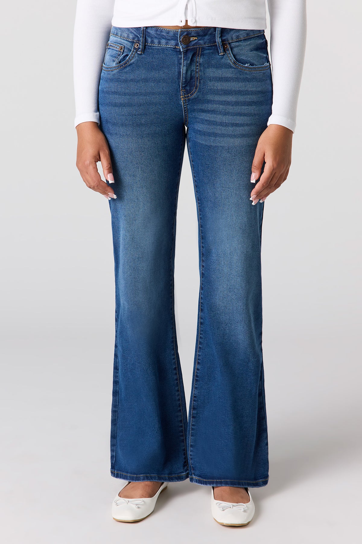 Alt View 2. Low Rise Push Up Flare Dark Jean - Denim Blue